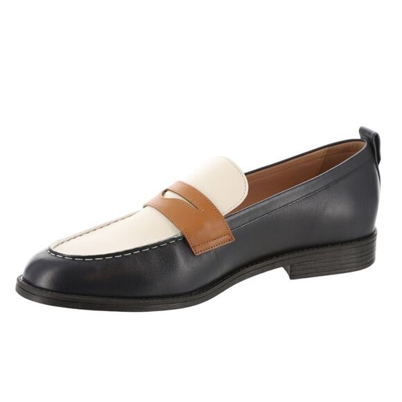 Cole Haan Womens Stassi Penny Loafer US 6.5 B EU 37 Navy Ivory Leather NWOB - Picture 1 of 13